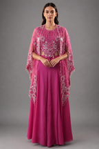 Pink Silk Cutwork Mirror Beaded Crop Top Palazzo Set with Jacket