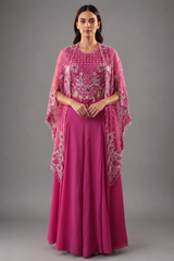 Pink Silk Cutwork Mirror Beaded Crop Top Palazzo Set with Jacket