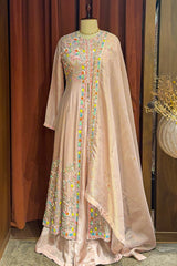 Light Pink Tissue Beaded and Sequin Worked Slit Cut Palazzo Suit