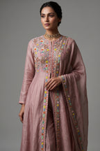 Light Pink Tissue Beaded and Sequin Worked Slit Cut Palazzo Suit