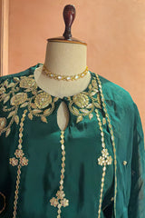 Bottle Green Satin Organza Gota Worked Palazzo Suit