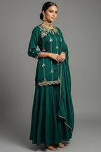Bottle Green Satin Organza Gota Worked Lehenga Suit