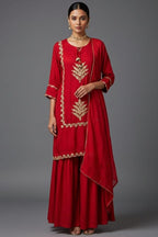Red Satin Organza Gota Worked Lehenga Suit
