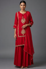 Red Satin Organza Gota Worked Lehenga Suit