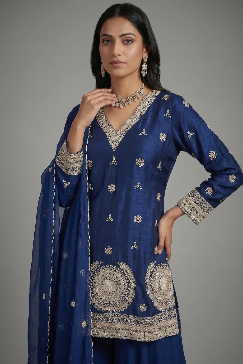 Blue Georgette Sequin Beaded Worked Palazzo Suit