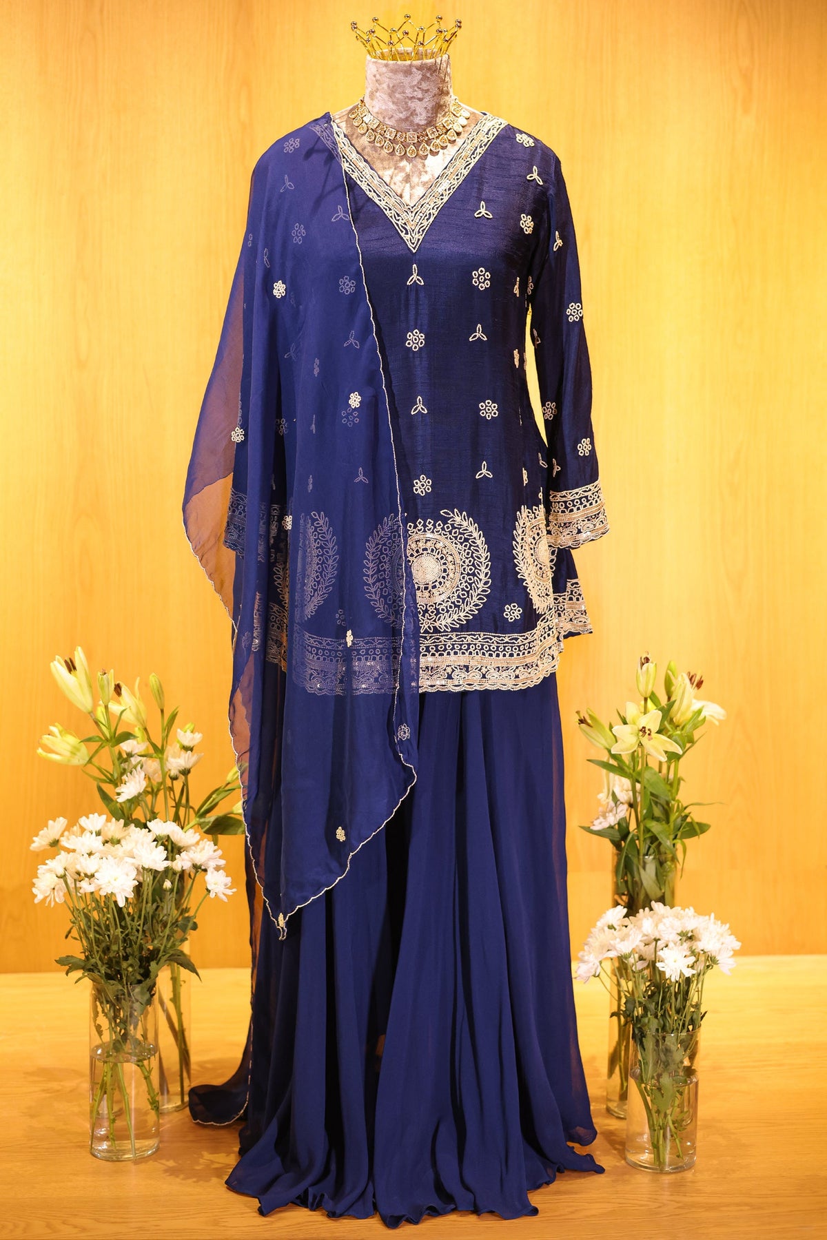 Blue Georgette Sequin Beaded Worked Palazzo Suit