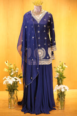 Blue Georgette Sequin Beaded Worked Palazzo Suit