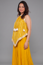 Yellow Tissue Gota and Bead Worked Asymmetric Indo Western Palazzo Set