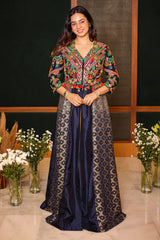Blue Silk Sequin Embroidered Slit Cut Indo Western Set