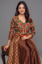 Brown Silk Sequin Embroidered Slit Cut Indo Western Set
