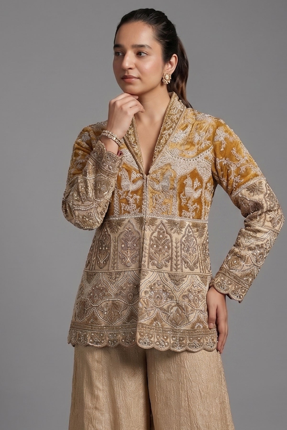 Golden Sequin Beaded Designer Indo Western Set