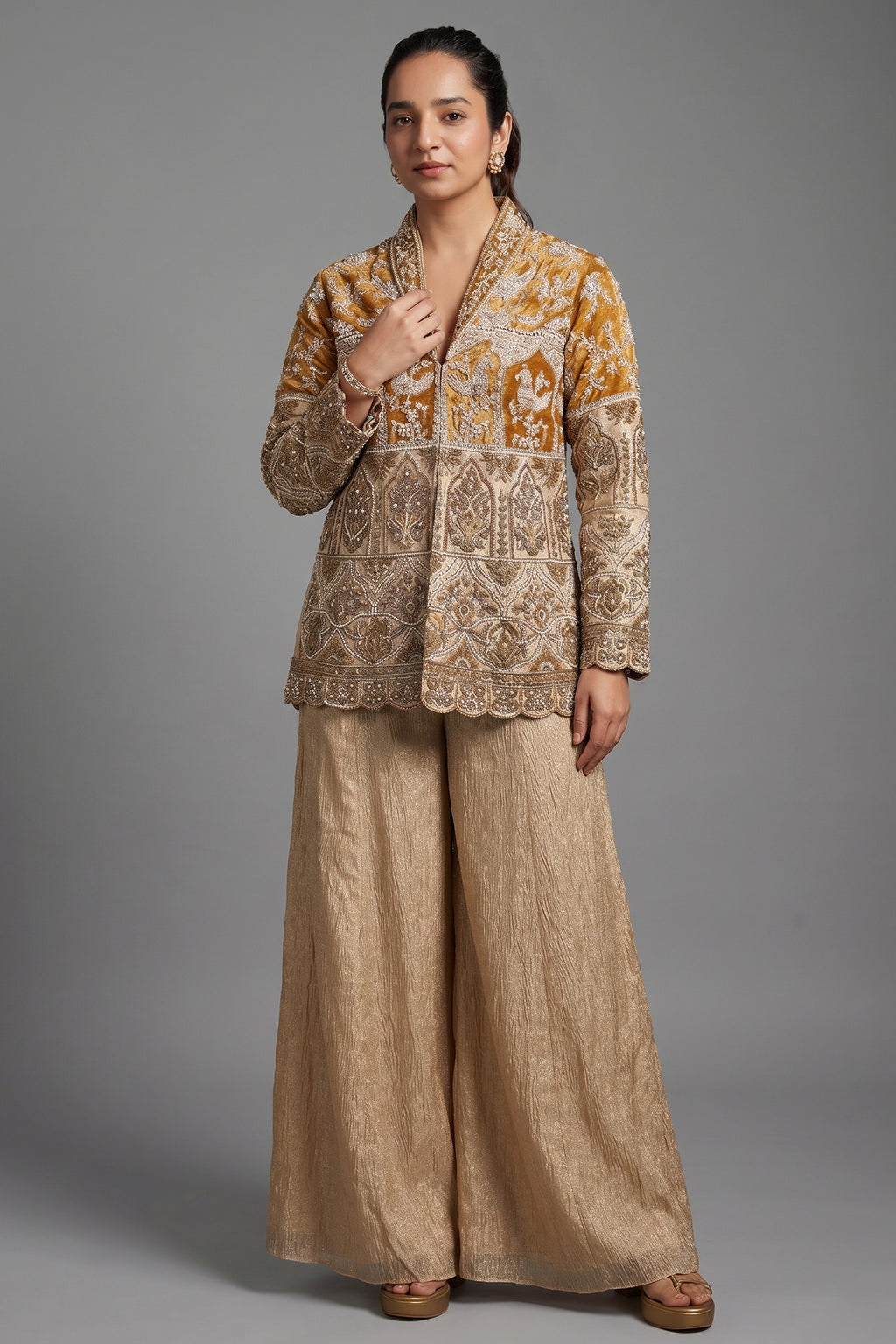 Golden Sequin Beaded Designer Indo Western Set
