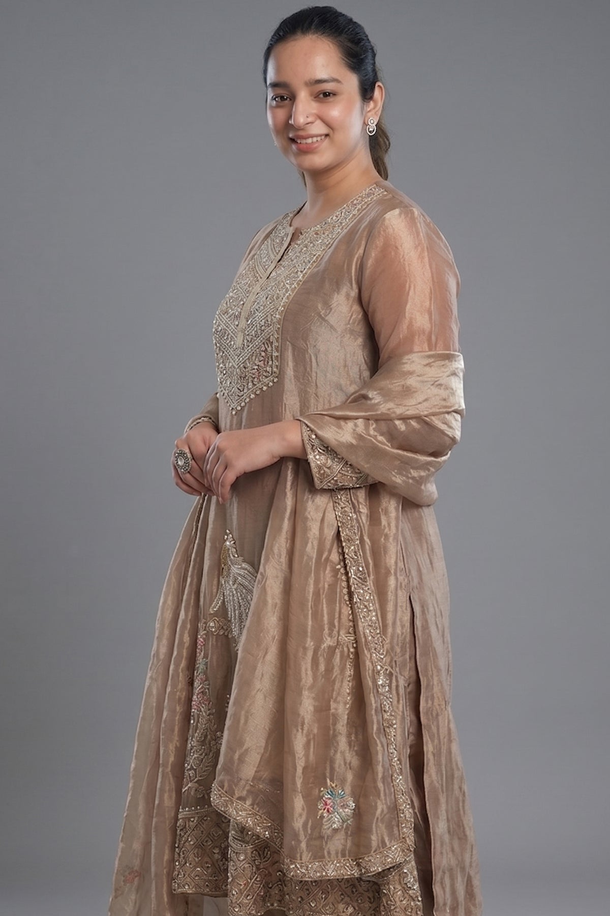 Golden Tissue Silk Beaded and Zardosi Worked Suit