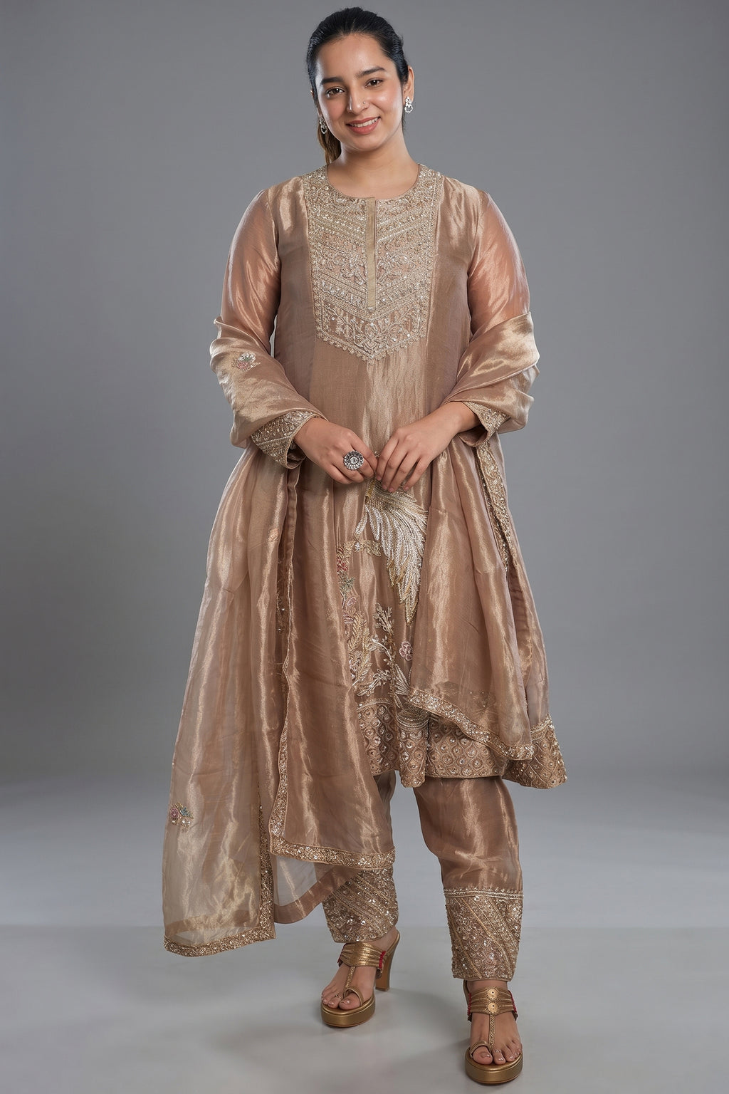 Golden Tissue Silk Beaded and Zardosi Worked Suit