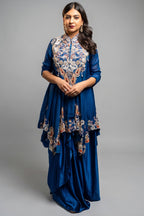 Blue Organza Handworked Bodice Asymmetrical Skirt Set