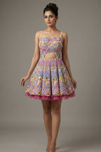 Pastel Pink Net All Over Beaded Cutwork Mini Dress