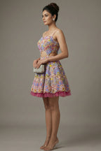 Pastel Pink Net All Over Beaded Cutwork Mini Dress