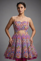 Pastel Pink Net All Over Beaded Cutwork Mini Dress