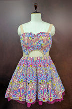Pastel Pink Net All Over Beaded Cutwork Mini Dress