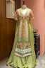 Green and Peach Organza Designer Handworked Slit Cut Suit