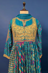 Rama Blue Silk Printed Anarkali Suit with Sequin Embroidery Work