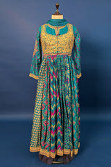 Rama Blue Silk Printed Anarkali Suit with Sequin Embroidery Work