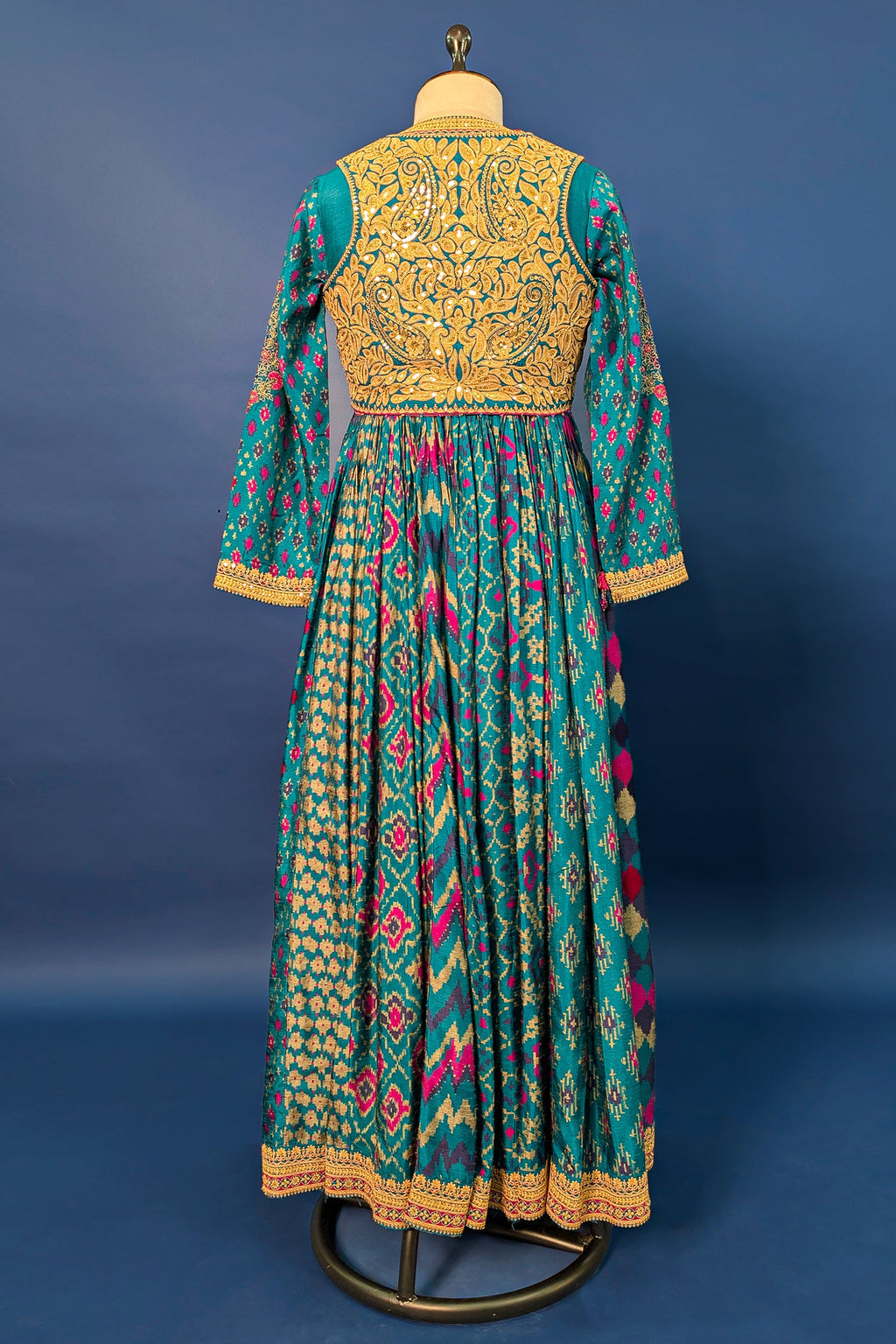 Rama Blue Silk Printed Anarkali Suit with Sequin Embroidery Work