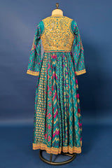 Rama Blue Silk Printed Anarkali Suit with Sequin Embroidery Work