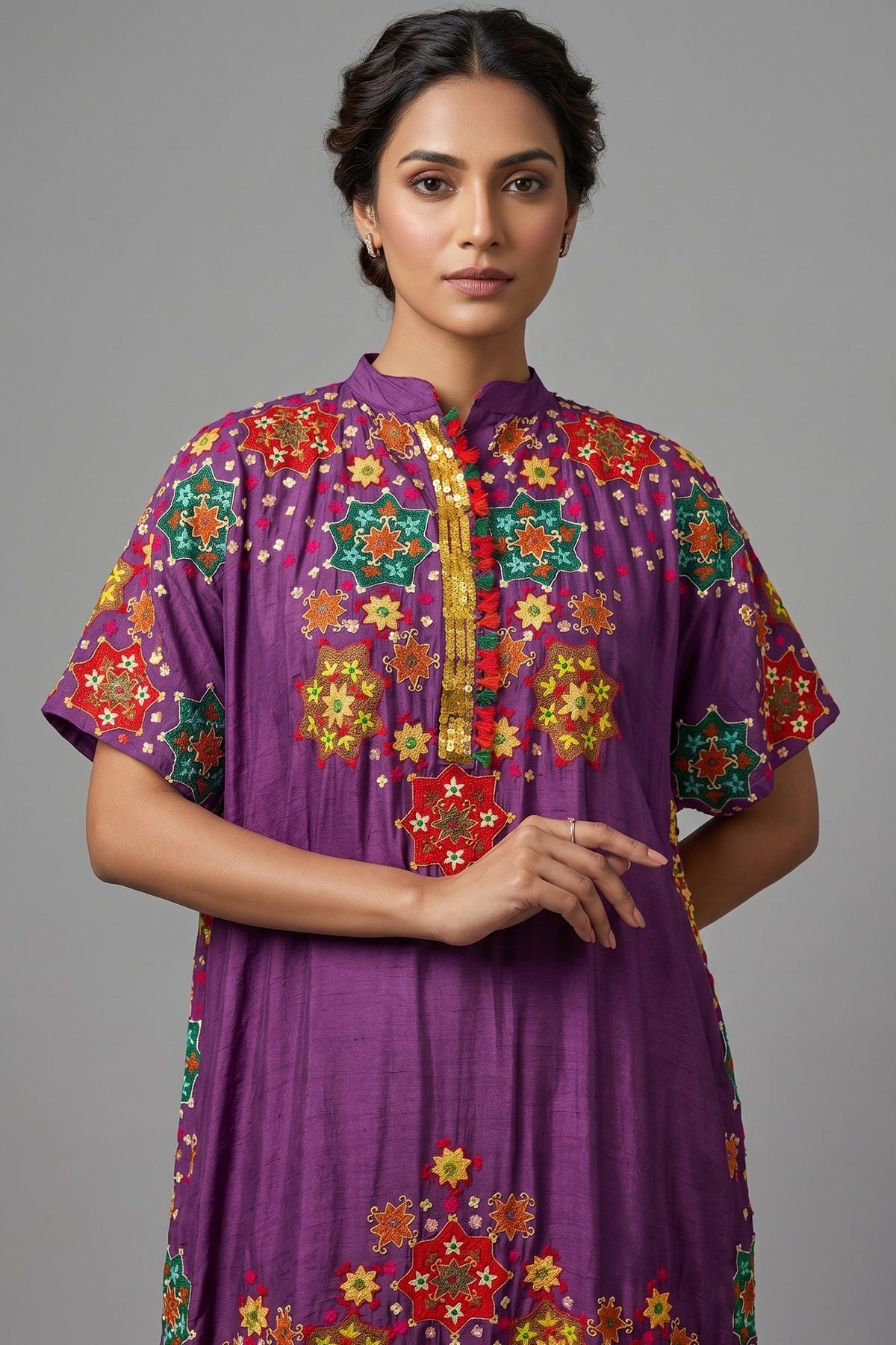 Dark Magenta Silk Embroidered Co-Ord Set