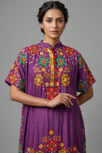 Dark Magenta Silk Embroidered Co-Ord Set