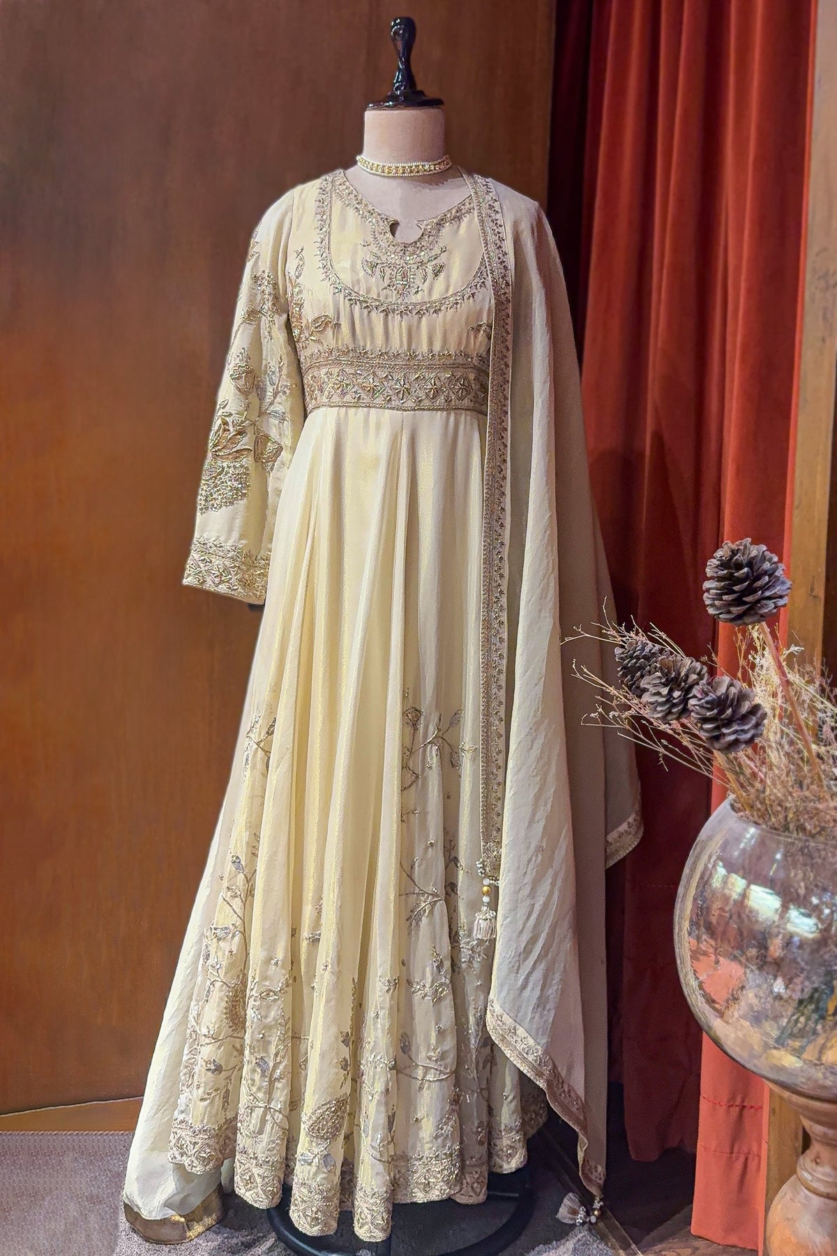 Ivory Hand Embroidered Anarkali Set with Dupatta