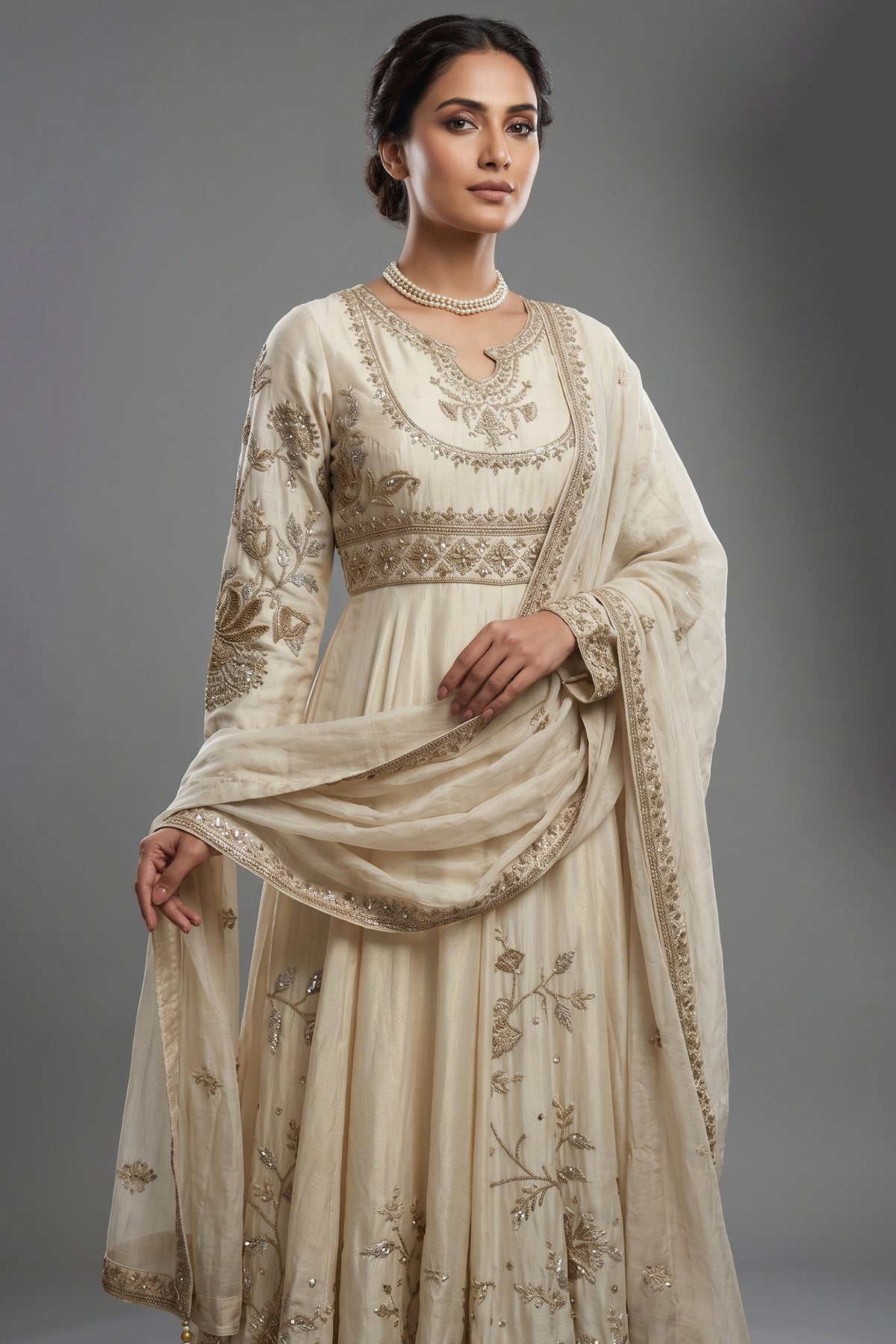 Ivory Hand Embroidered Anarkali Set with Dupatta