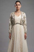 Ivory Embellished Gown with Handworked Jacket