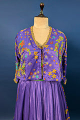 Violet Purple Satin Silk Printed Co-Ord Set with Sequin and Cutdana Work