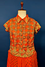 Rust Orange Satin Silk Printed Co-Ord Set