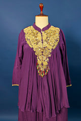 Dark Magenta Chinon Georgette Co-Ord Set with Embroidered Bodice