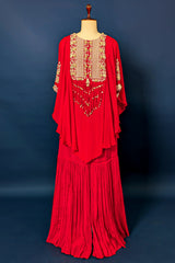 Pink Chinon Georgette Sequin Embroidered Asymmetric Co-Ord Set