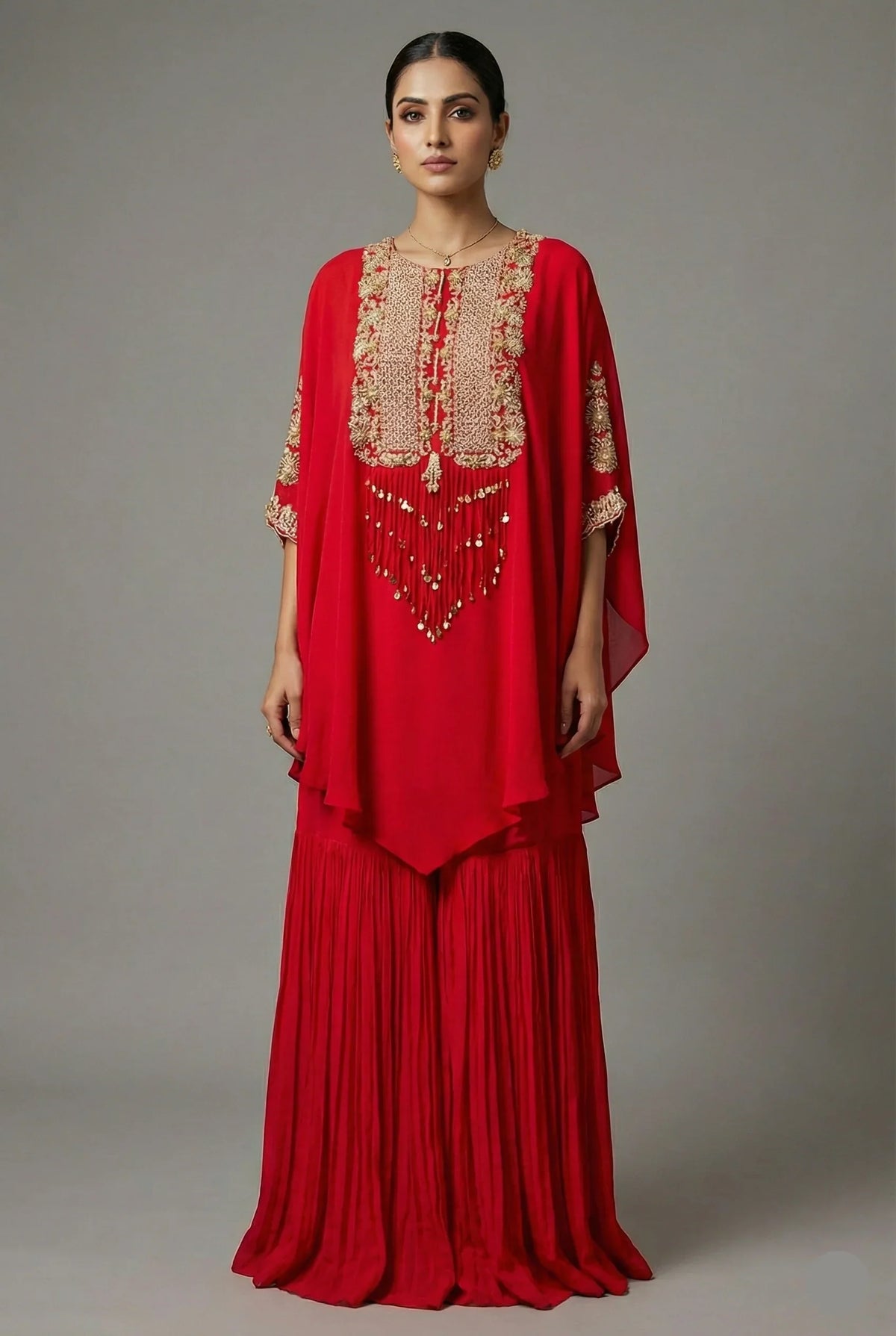 Pink Chinon Georgette Sequin Embroidered Asymmetric Co-Ord Set