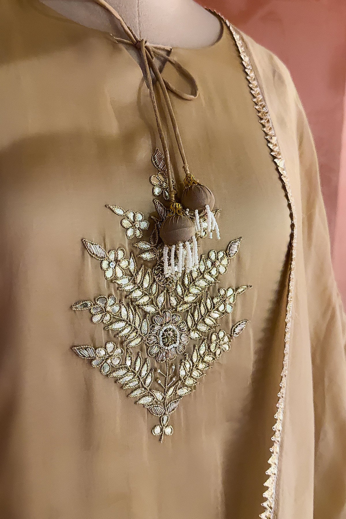 Beige Tissue Gota Worked Palazzo Suit