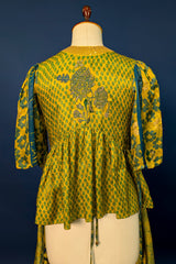 Pista Green Satin Printed Peplum Co-Ord Set