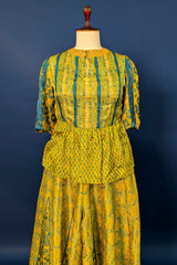 Pista Green Satin Printed Peplum Co-Ord Set