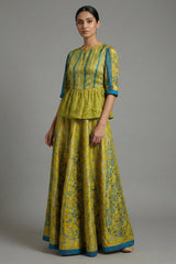 Pista Green Satin Printed Peplum Co-Ord Set