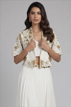 Off White Designer Handworked Crepe Silk Indo Western Set