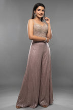 Lilac Purple Net Sequin Cutdana Worked Corset with Palazzo Set