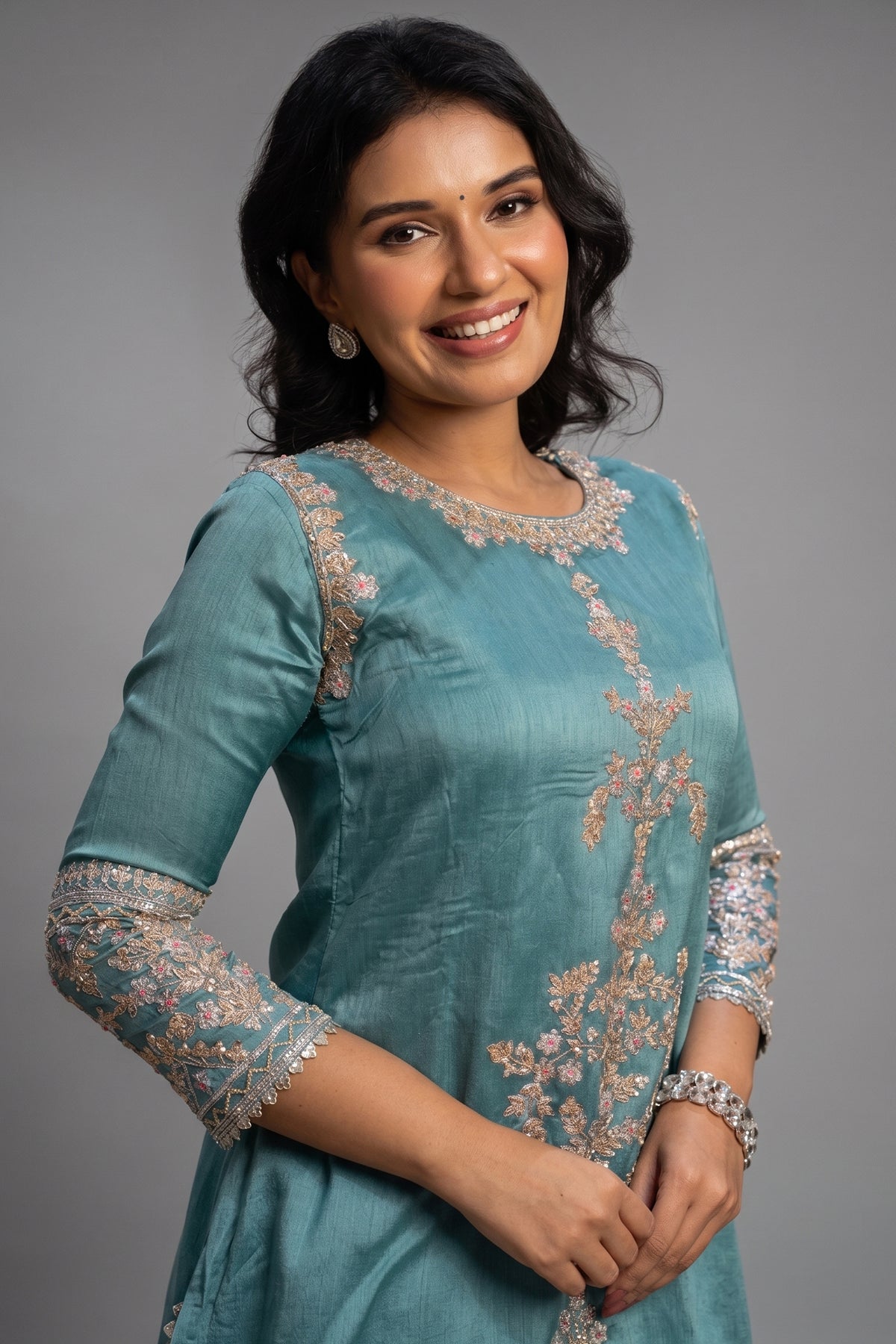 Blue Silk Zardosi and Sequin worked Co-Ord Set