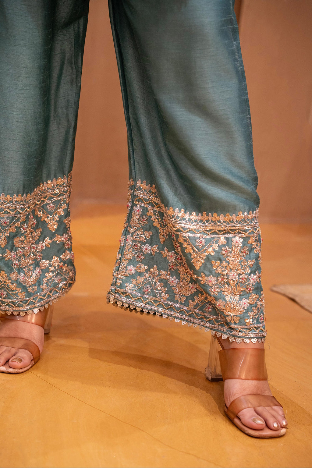 Blue Silk Zardosi and Sequin worked Co-Ord Set
