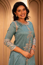 Blue Silk Zardosi and Sequin worked Co-Ord Set