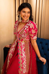 Pink Satin Organza Handworked Designer Palazzo Set