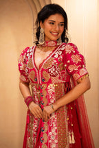 Pink Satin Organza Handworked Designer Palazzo Set