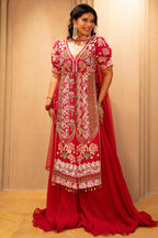 Pink Satin Organza Handworked Designer Palazzo Set